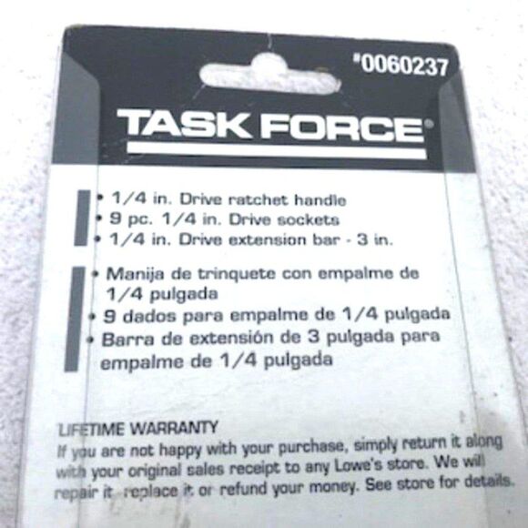 1/4" Drive Socket Set .10 Pc. Tools Set . Task Force . New in Package - Picture 3 of 3